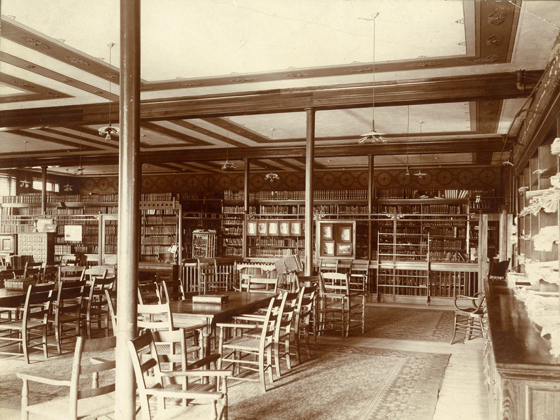 A call for a library building had started as early as January 1870, but it wouldn’t be until 1890 that the
legislature funded a new building to house a library, museum, chapel, gymnasium, and laboratory space.
Morrill Hall was dedicated on June 16, 1891, with the new library located south of the central stairway
on the first floor, with a capacity of 50,000 volumes