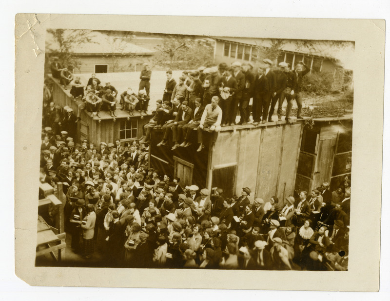 With funding secured in 1919, it wouldn’t be until 1922 that real movement started on a new fireproof
library building. In September of that year, the Board approved architectural plans by Proudfoot, Bird,
and Rawson, and the next month, the ground was cleared, and excavation started for the foundation.
The following spring, the foundation was poured, and the ironwork for the superstructure began going
up. On October 11, 1923, an informal ceremony was held for the laying of the cornerstone of the
building. Classes were dismissed at 11:30, followed by short speeches by a number of dignitaries, and a
time capsule was placed in the cornerstone.