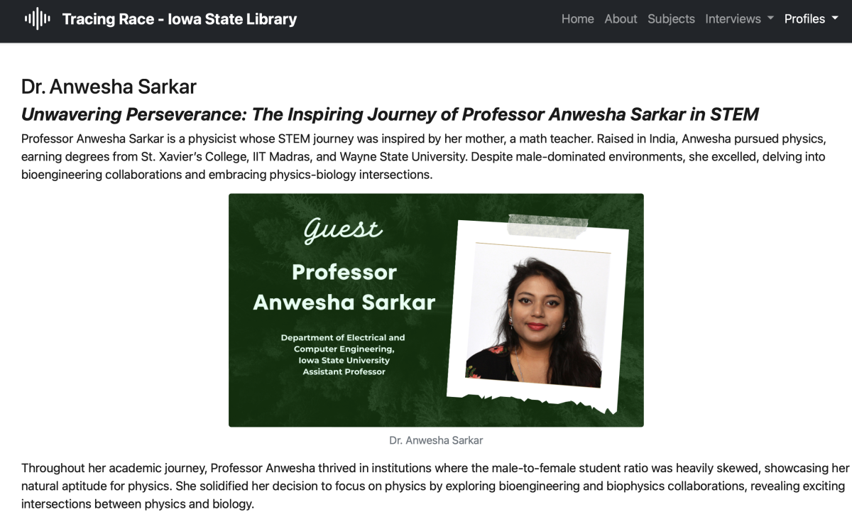 Screenshot of a webpage with a faculty biography for Professor Anwesha Sarkar