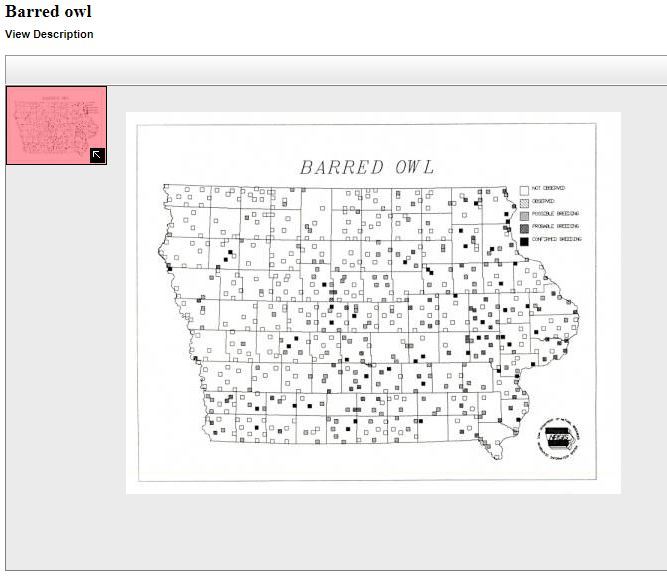 Screenshot of the 'Barred Owl Map' for Iowa