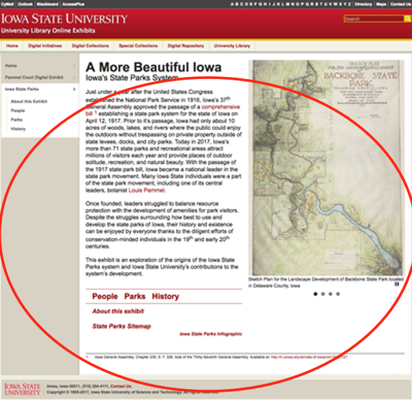Colored image of a screenshot from the Iowa State's Online Exhibit's website