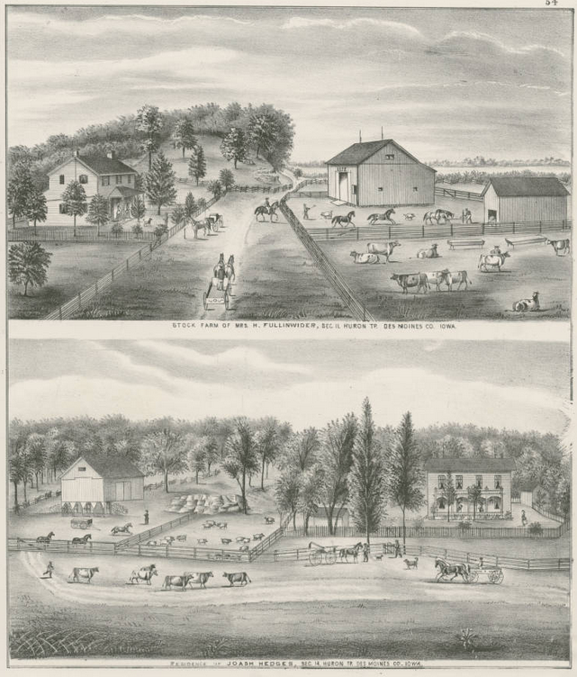 Black and white image depicting the Stock Farm of Mrs. H. Fullinwider