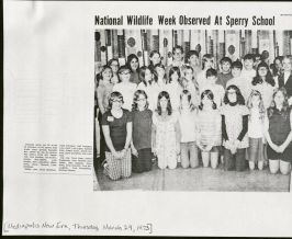 Black and white image of an article from the Mediapolis New Era in 1973 showing a group of students at the Sperry school