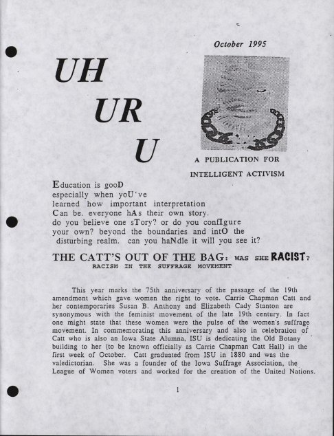 Black and white image from the first page of October issue of Uhuru