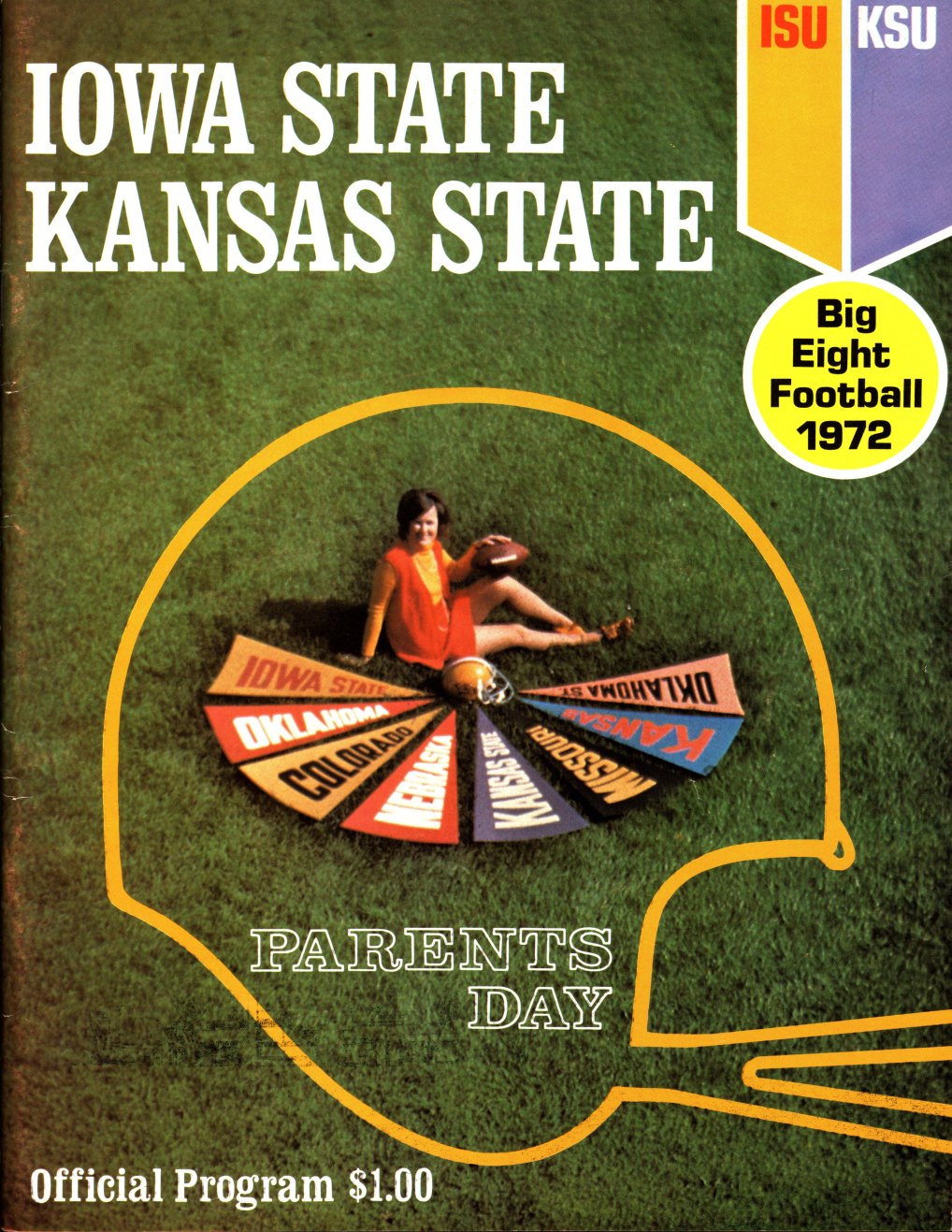Colored image of poster from Iowa State v.s. Kansas State football game in 1972
