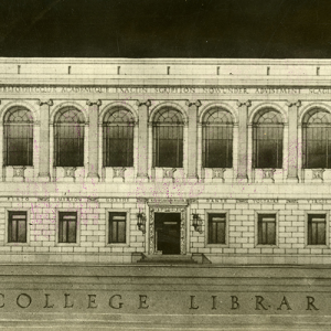 image of front of original university library on the Iowa State University campus.